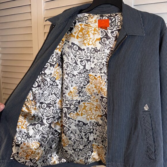 Volcom Mens Medium Queso Pinstripe Jacket Pacsun zip up With Graphic Lining - Picture 5 of 9